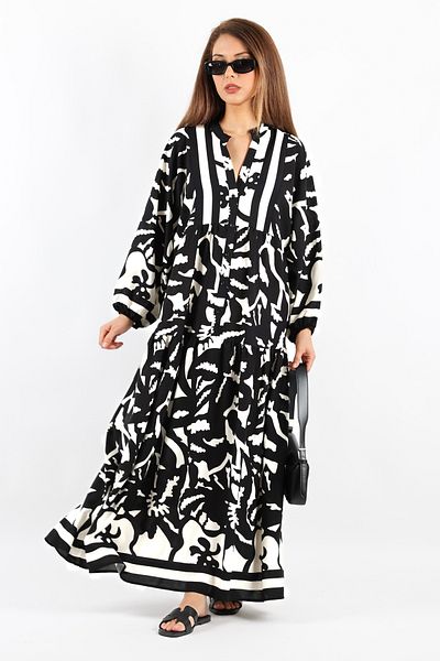Ritnice Prive Sorrento - Black and White 100% Viscose Maxi Length Long Dress