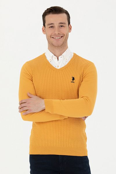 U.S. Polo Assn. Pulover de bază muștar pentru bărbați 50268937 -VR072