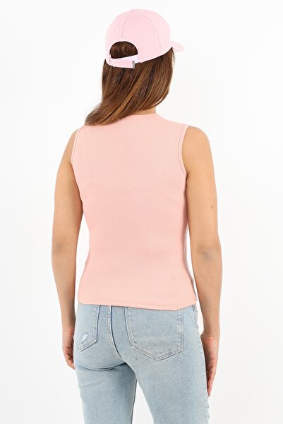 Ritnice Women's Closed Collar Cotton Salmon Straight Sleeve Corded Tank Top