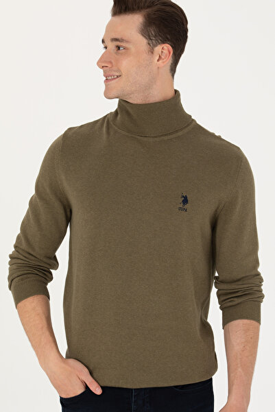 U.S. Polo Assn. Ανδρικό πουλόβερ χακί μελανζέ βασικό 50268935-VR125
