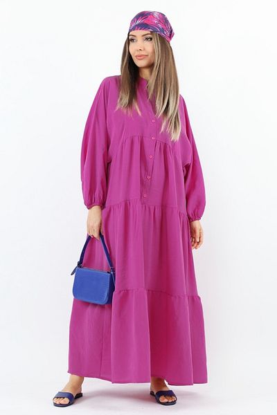Ritnice Prive Women's Soft Tensell Fabric Fuchsia Maxi Length Layered Summer Long Dress 24EL036