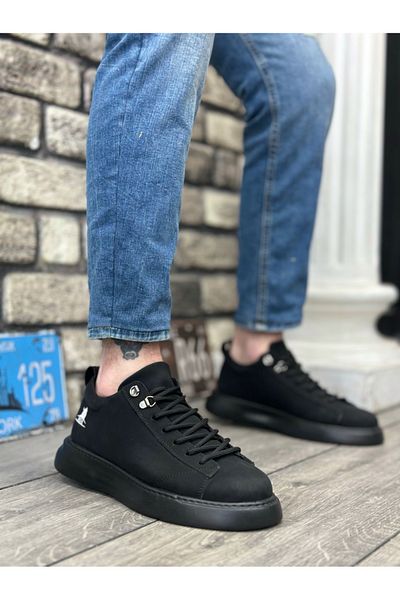 BOA Ba0331 Lace-up Men's High Sole Black Leather Sports Shoes