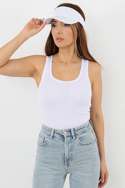 Ritnice Γυναικεία βαμβακερή υφή Premium White Cotton Basic Corded Tank Top