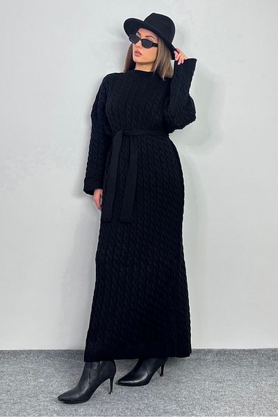 Ritnice Rochie lungă de tricotaje împletite de păr negru Ashley pentru femei