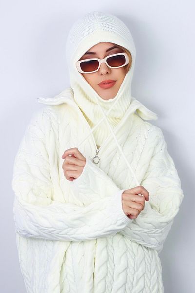 Ritnice Tricot Balaclava Crem Snur Femei Beretă/Șapcă