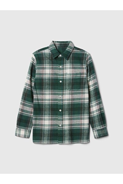 GAP Erkek Çocuk Yeşil %100 Organik Pamuk Ekose Desenli Flannel Gömlek