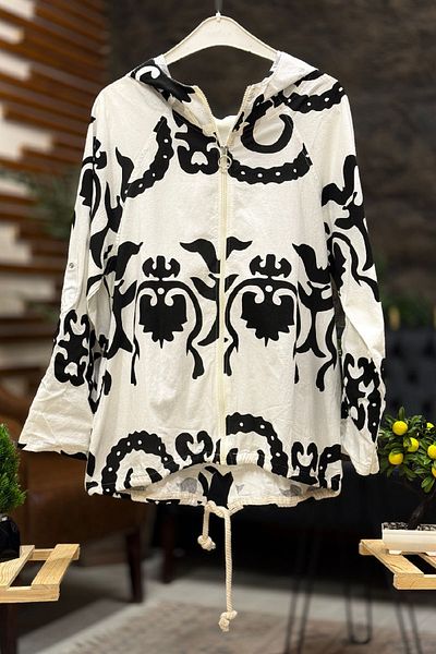 sahnemoda Jachetă cu glugă și fermoar cu model de apă
