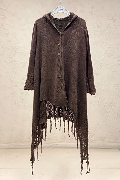 sahnemoda Kapşonlu Eteği Püsküllü Ajurlu Pamuk Hırka