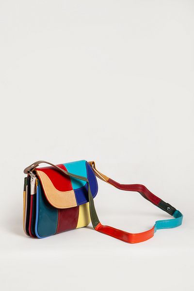 Dericlub 2034s Model Genuine Leather Women's Crossbody Bag - Turquoise/Red