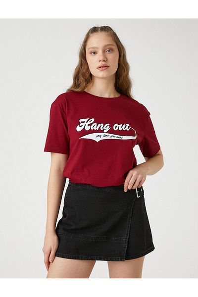 Koton Slogan Printed T-Shirt Short Sleeve Crew Neck