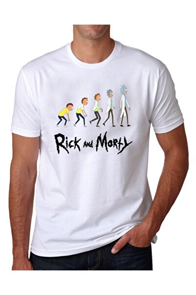 gold fotoğrafçılık Erkek Beyaz Renkli Rick and Morty Desenli Kısa Kollu T-Shirt