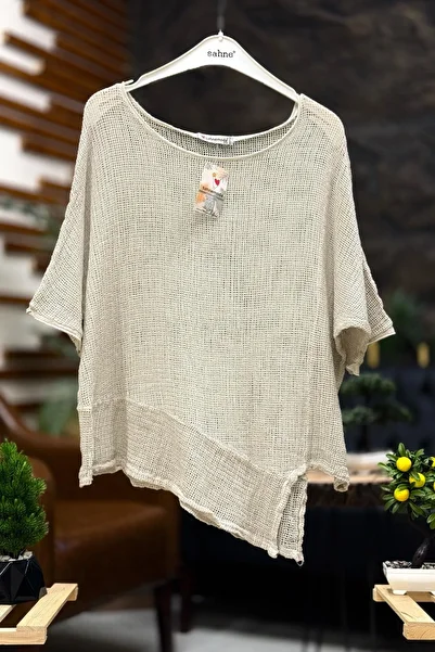 sahnemoda Asymmetrical Short Sleeve Detailed Blouse