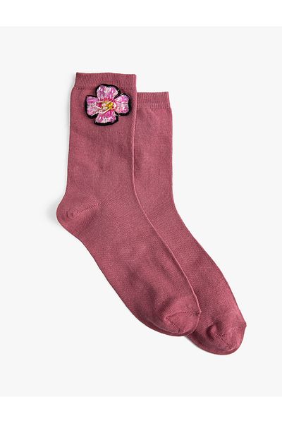 Koton Basic Floral Socket Socks with Embroidery Detail