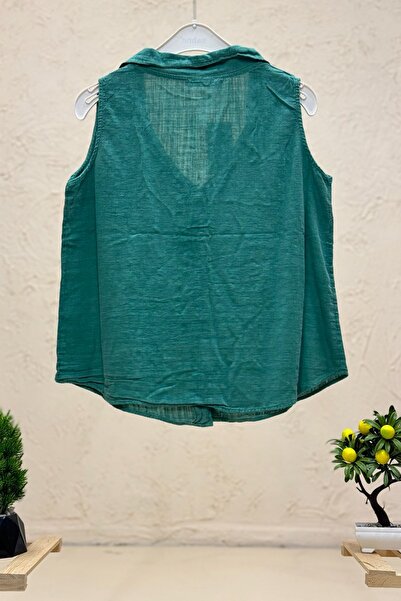 sahnemoda Льняний жилет з дерев'яними ґудзиками - з коміром і кишенями