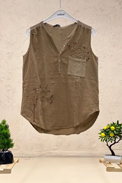 sahnemoda Bluză de in - Brodat și spălat fără mâneci