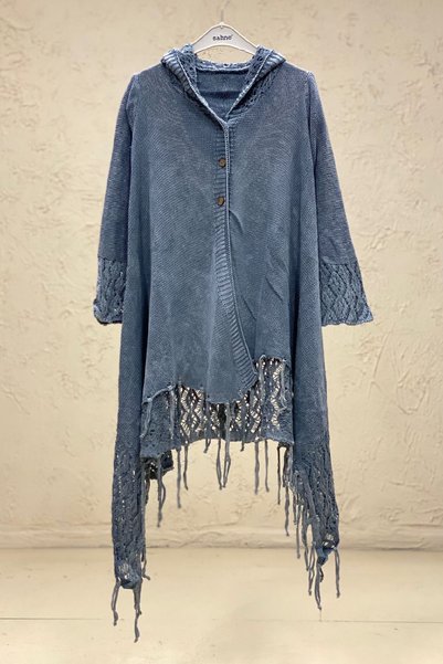 sahnemoda Hooded Skirt Tasseled Openwork Cotton Cardigan