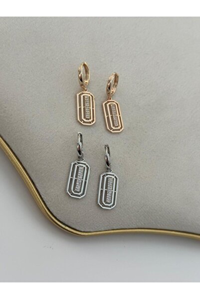 MyladyAccessoriess أقراط مستطيلة من حجر الزركون الذهبي - فولاذ