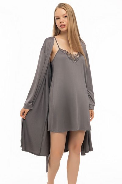 GIONA Micro Combed Fabric Nightgown Dressing Gown Set