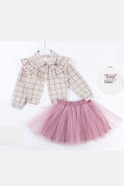 Cocoland KİDS GARDEN 5408-KARELİ CEKETLİ 3LÜ KIZ TAKIM 2/5