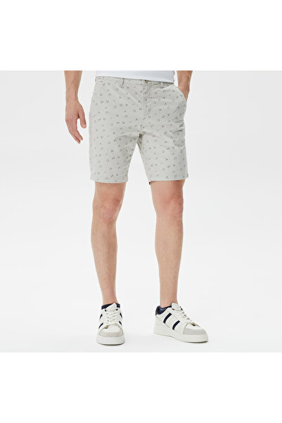 Nautica Erkek Gri Slim Fit Baskılı Bermuda