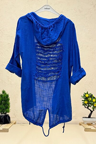 sahnemoda سترة من الكتان بغطاء للرأس ومزينة بالترتر