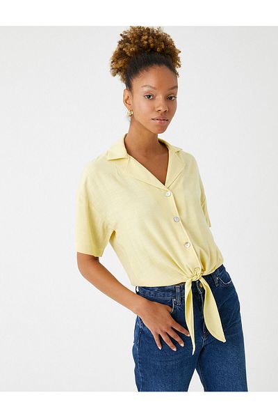 Koton Crop Shirt Oversize nyakkendő részletes rövid ujjú