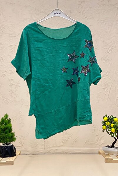 sahnemoda Асиметрична бавовняна блуза - зірками, короткий рукав