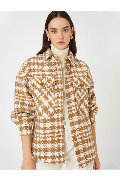 Koton Übergroße Tweed-Hemdjacke mit Taschenknöpfen