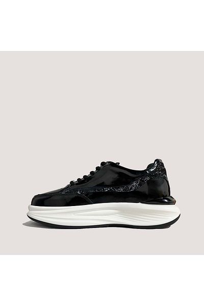 LUCIANO BELLINI 3504 Pantofi casual din piele pentru bărbați - Piele lacuită neagră - 40