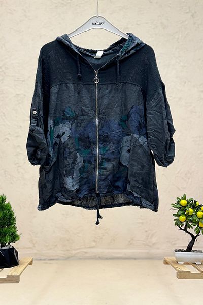 sahnemoda Jachetă importată cu glugă și fermoar - model floral