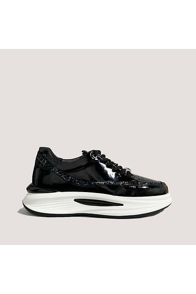 LUCIANO BELLINI 3504 Pantofi casual din piele pentru bărbați - Piele lacuită neagră - 40