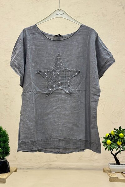 sahnemoda Μπλούζα με κοντό μανίκι Oversize Star Sequin