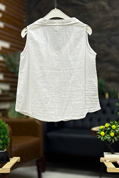 sahnemoda Wooden Buttoned Linen Vest - with Collar and Pockets