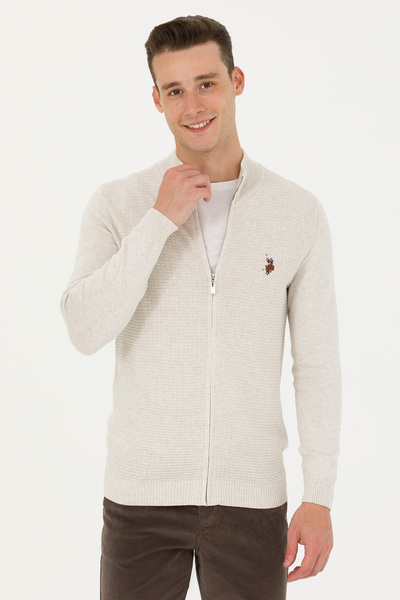 U.S. Polo Assn. Men's Gray Melange Basic Knitwear Cardigan 50268938-Vr086