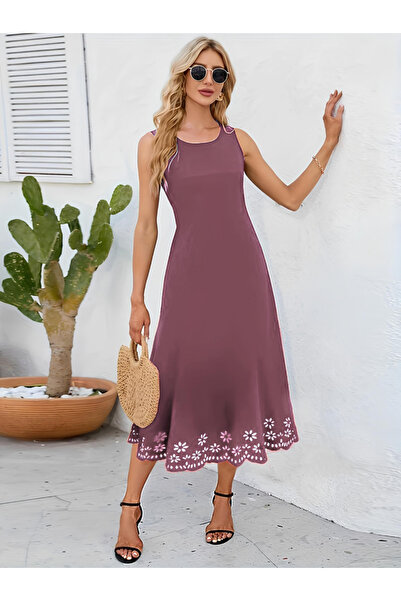 Kokosh moda Rochie midi din crep importat, cu model floral și decupare cu las...