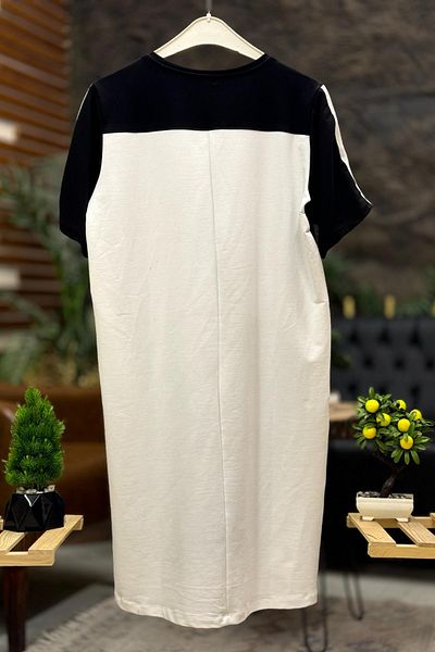 sahnemoda Printed Short Sleeve Two Color Combed Cotton Dress