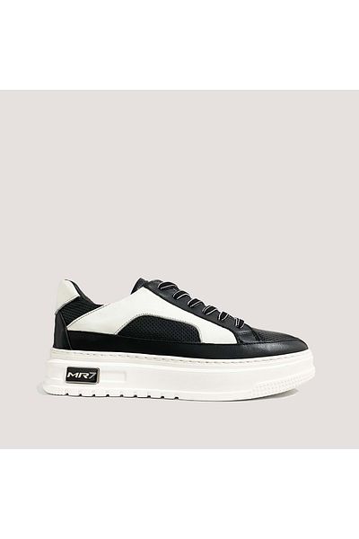 MARCOMEN 19473 Men's Leather Casual Shoes - Black-White - 42
