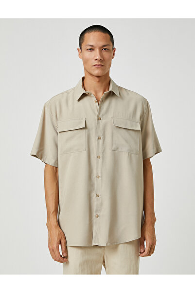Koton Основна риза с класическа яка с маншети и джоб с къси ръкави