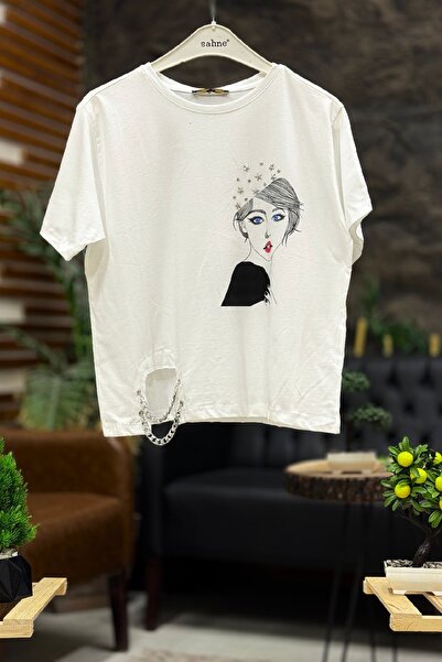 sahnemoda Štampano Sa lančanim detaljem Majica kratkih rukava Pamučni džersej