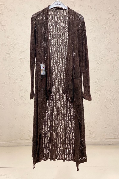 sahnemoda δαντελωτή πλέξη Ασύμμετρη μακριά ζακέτα Mercerized