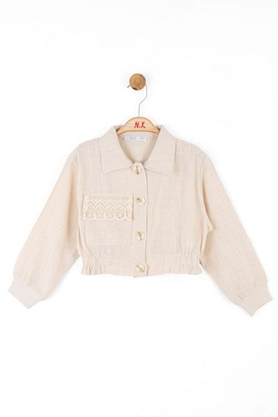 nk kids Jachetă de in pentru fetiță cu buzunare festonate 36514 crem