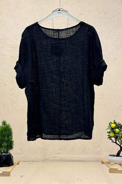 sahnemoda Bluză italiană de in - cu colier și mânecă scurtă
