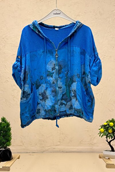 sahnemoda Hooded Zippered Imported Jacket - Floral Pattern