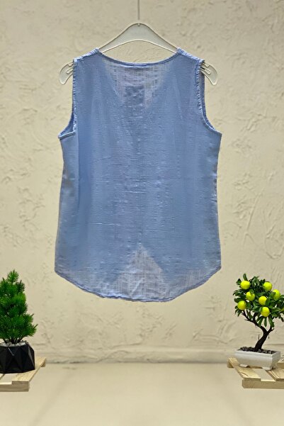 sahnemoda Льняний жилет з V-подібним коміром - дизайн на ґудзиках