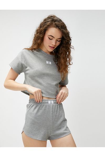 Koton Modal Short Sleeve Pajama Top Crew Neck Label Detailed