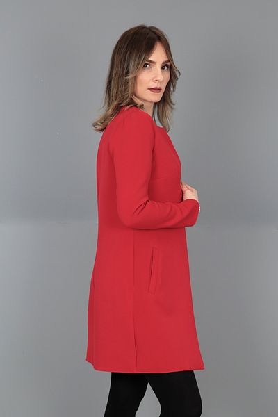 ÖNDER ÖZSOY O-Neck Plain Long Jacket-Red