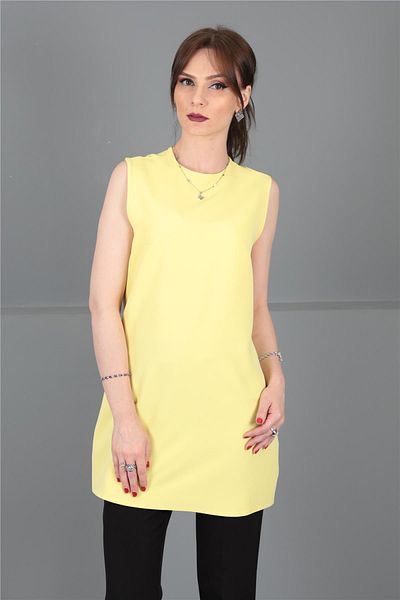 ÖNDER ÖZSOY O-Neck Sleeveless Blouse-Yellow