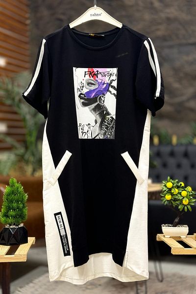 sahnemoda Printed Short Sleeve Two Color Combed Cotton Dress