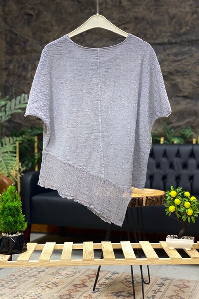 sahnemoda Короткий рукав Асиметрична сітчаста бавовняна блуза