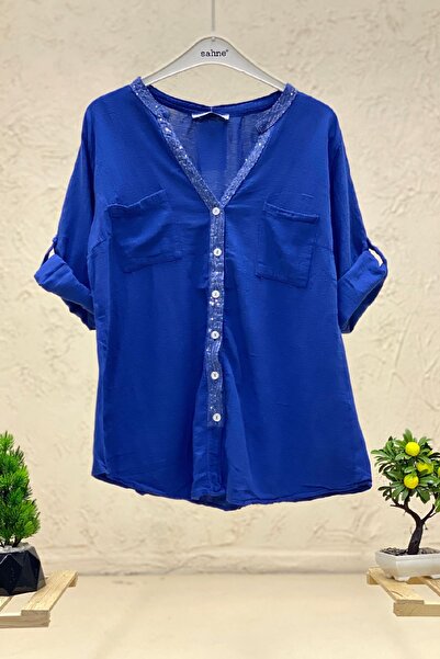 sahnemoda Posteljina Judge Collar Shirt sa šljokicama na kragni i dugmetu